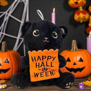 Gato de Pelúcia com Saquinho "Happy Halloween" - Preto - 20cm  - 1 unidade - Rizzo