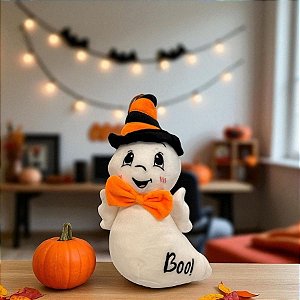 Fantasma de Pelúcia com Chapéu de Bruxa e Gravata - Branco - 28cm  - 1 unidade - Rizzo