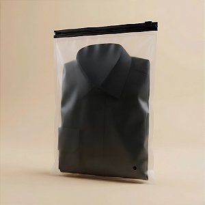 Saco Trilho Zip Transparente Fosco com Furo - Trilho Preto - 30x40cm - 50 unidades - Rizzo