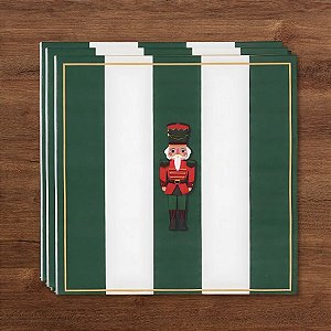 Guardanapo De Papel Natalino - Soldado Quebra Nozes Verde e Branco - 32,5x32,5cm - 20 unidades - Cromus - Rizzo