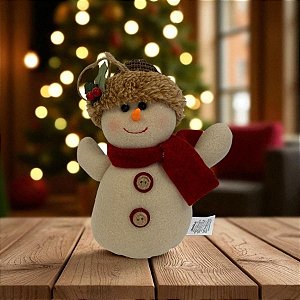 Enfeite Para Pendurar De Natal - Boneco De Neve - Vermelho, Marrom e Branco - 18,5cm - 1 unidade - Cromus - Rizzo