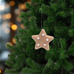 Enfeite Para Pendurar De Natal - Estrela De Ginger Bread - Marrom e Branco - 10cm - 1 unidade - Cromus - Rizzo