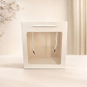 Sacola de Papel com visor de PVC 24x18x26,5cm - Branca - 10 unidades - Rizzo