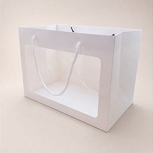 Sacola de Papel com visor PVC 29x16x21cm - Branca - 10 unidades - Rizzo
