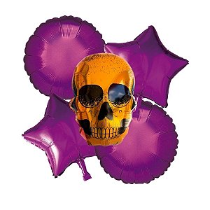 Balão de Festa Microfoil 30" 18" 18" - Caveira, Estrela e Círculo Halloween - 5 unidades - Rizzo