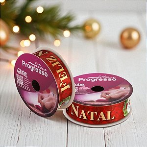 Fita de Cetim 10m x 22mm - Cor 218 - Papai Noel Feliz Natal - Rolo 10 metros   - 1 unidade - Progresso - Rizzo