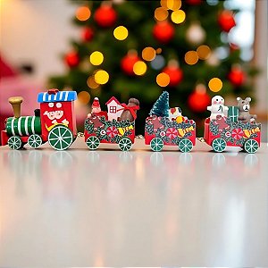 Enfeite de Madeira de Natal Trem - Presentes de Natal - 25,5cm - 1 unidade - Rizzo