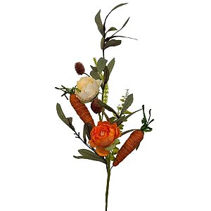 Galho Decorativo de Páscoa - Cenouras e Flores Branca/Laranja - 65cm - 1 unidade - Cromus - Rizzo