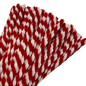 Haste de Chenille 30cm - Listrado Vermelho e Branco - 100 unidades - Art Montagem - Rizzo