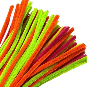 Haste de Chenille 30cm - Amarelo, Laranja e Rosa - 100 unidades - Art Montagem - Rizzo