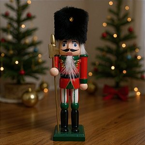 Soldado de Chumbo de Madeira com Lança - 18cm - Vermelho e Verde  - 1 unidade - Artlille  - Rizzo
