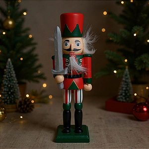 Soldado de Chumbo de Madeira com Espada - 18cm - Vermelho e Verde - 1 unidade - Artlille  - Rizzo