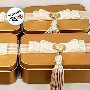 Lata de Metal Retangular - Dourado - 12x9x4cm - 1 unidade - Rizzo