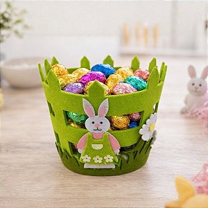 Cesta Decorativa de Páscoa - Coelhinho Verde - 15x17,5cm - 1 unidade - Rizzo