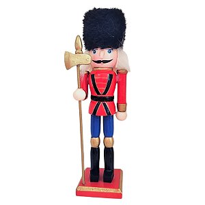 Boneco Soldado Quebra Nozes de Madeira Com Lança - 18,5cm - Azul e Vermelho - 1 unidade - Rizzo - Rizzo