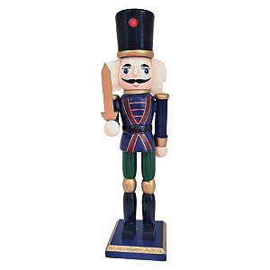 Boneco Soldado Quebra Nozes de Madeira Com Lança - 18,5cm - Azul e Verde - 1 unidade - Rizzo - Rizzo