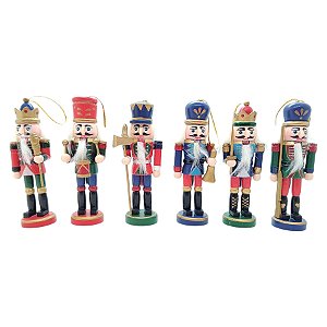 Kit Boneco Soldado Quebra Nozes de Madeira - 13,5cm - Verde, vermelho e azul - 6 unidades - Rizzo - Rizzo