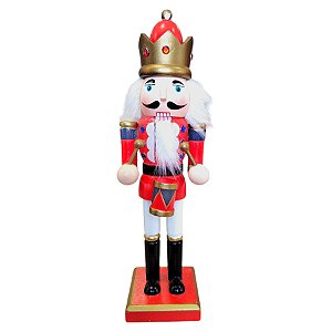 Boneco Soldado Quebra Nozes de Madeira com Tambor - 25cm - Azul, Branco e Vermelho - 1 unidade - Rizzo