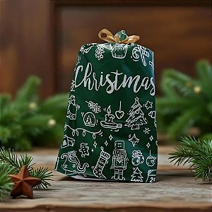 Saco Para Presente Decorado - "Christmas" Verde - 29x42cm - 50 unidades - Rizzo