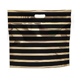Sacola Metalizada com Zip P - Listras Preto/Ouro - 1 unidade - Cromus - Rizzo