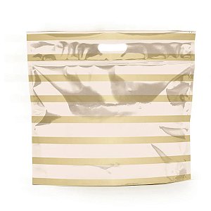 Sacola Metalizada com Zip - Listras Marfim/Ouro - 1 unidade - Cromus - Rizzo