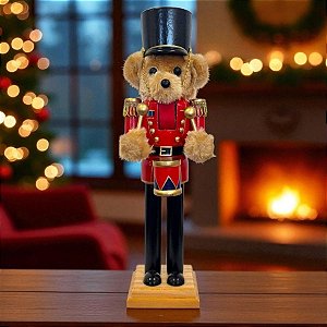 Soldado de Chumbo Urso de Madeira com Bateria - 36cm - Vermelho e Preto - 1 unidade - Rizzo