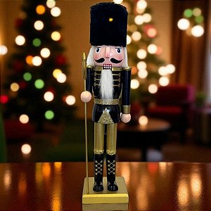 Soldado de Chumbo de Madeira com Lança - 30cm - Preto e Dourado - 1 unidade - Rizzo