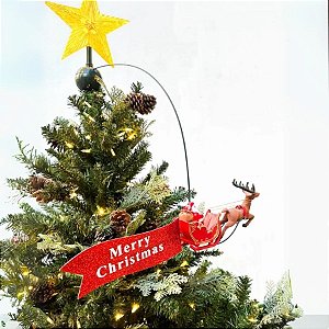 Enfeite Giratório para Árvore de Natal – Topo Estrela e Trenó - 47x20cm - 1 unidade - Rizzo