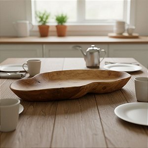 Bandeja Decorativa em Madeira Natural Formato Orgânico - 42,5x27x5cm - 1 unidade - Rizzo