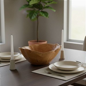 Centro de Mesa Decorativo em Madeira Natural Formato Orgânico - 29,5x23x7,5cm - 1 unidade - Rizzo