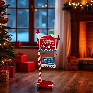 Enfeite Decorativo de Natal - Caixa Postal "North Pole Express Post"- 29,5x10x77CM - 1 unidade - Rizzo