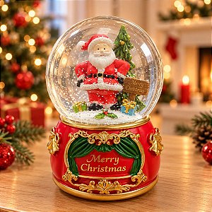 Enfeite Decorativo de Natal - Globo de Natal Decorativo - Papai Noel e Arvore de Natal - Caixa Musical - 15x10,5x10,5cm