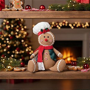 Enfeite Decorativo De Natal - Boneco Ginger Bread Confeiteiro - 15x29,5cm - 1 unidade - Cromus - Rizzo