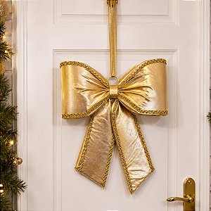 Laço Decorativo Lamê Dourado e Galão GG - 45x50x9,5cm - 1 unidade - Rizzo