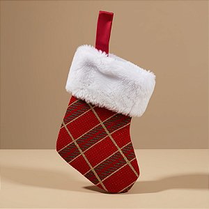 Meia de Natal para Pendurar - Xadrez Vermelho, Verde e Dourado - 15cm - 1 unidade - Cromus - Rizzo
