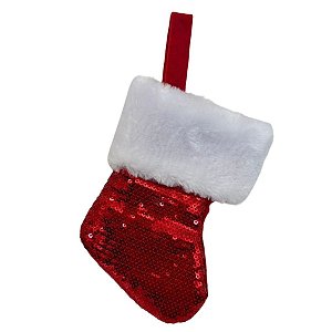 Meia de Natal para Pendurar - Vermelho Metalizado - 15cm - 1 unidade - Cromus - Rizzo