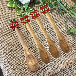Kit Mini Colher de Madeira - Presentinho de Natal - 13cm - 4 unidades - Cromus - Rizzo