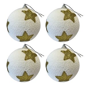 Bolas de Natal - Estrelas Douradas - 10x10x10cm - 4 unidades - Cromus - Rizzo