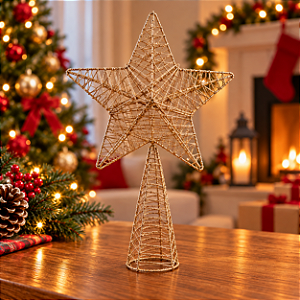 Topo Estrela para Árvore de Natal Plástico - Ouro - 29,5x20x5,5cm - 1 unidade - Cromus - Rizzo
