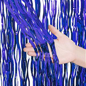 Cortina Decorativa Metalizada Azul Ondulada 1x2m - 1 unidade - Rizzo