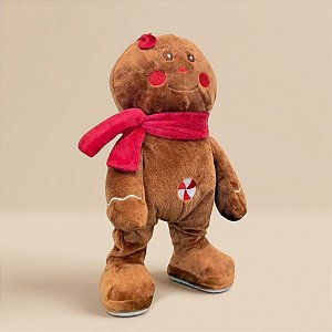 Pelúcia de Natal com Som e Movimento - Boneco de Gengibre com Cachecol - 18x32x11cm - 1 unidade - Rizzo