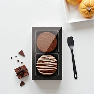Caixa 2 Pão de Mel Quadrada Preto Com Tampa Cristal - 9x9cm  - 1 unidade - Cromus - Rizzo