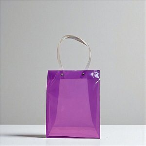 Sacola Transparente PVC com Alça de Fibra - Roxo - 24,5x19,5x9,5cm - 1 unidade - Rizzo