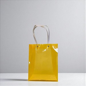 Sacola Transparente PVC com Alça de Fibra - Amarelo - 24,5x19,5x9,5cm - 1 unidade - Rizzo