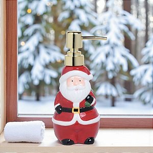 Saboneteira de Cerâmica - Papai Noel - Vermelho/Ouro/Branco - 19x9cm - 1 unidade - Cromus - Rizzo