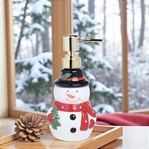 Saboneteira de Cerâmica - Boneco de Neve - Branco e Vermelho - 18x8,5cm - 1 unidade - Cromus - Rizzo
