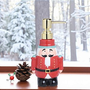 Saboneteira de Cerâmica - Soldado de Chumbo de Natal - Vermelho/Ouro/Preto - 18,5x8,5cm - 1 unidade - Cromus - Rizzo