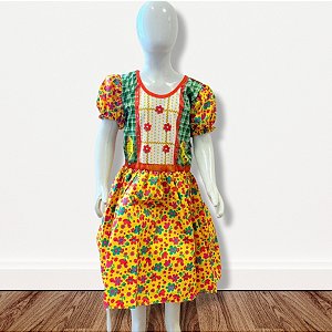 Vestido de Festa Junina Colorido - Fofurinha - Verde e Amarelo Florido - GG - 1 unidade - Rizzo