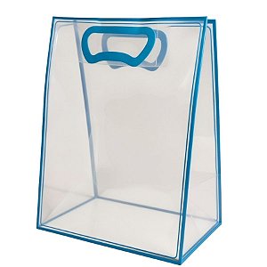 Sacola Transparente Fosca Pvc Alça Plana Azul Claro - 40x30x12cm - 1 unidade - 1 unidade - Cromus - Rizzo