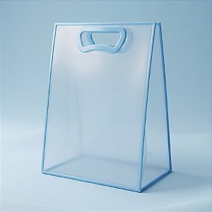 Sacola Transparente Fosca Pvc Alça Plana Azul Claro - 40x30x12cm - 1 unidade - 1 unidade - Cromus - Rizzo
